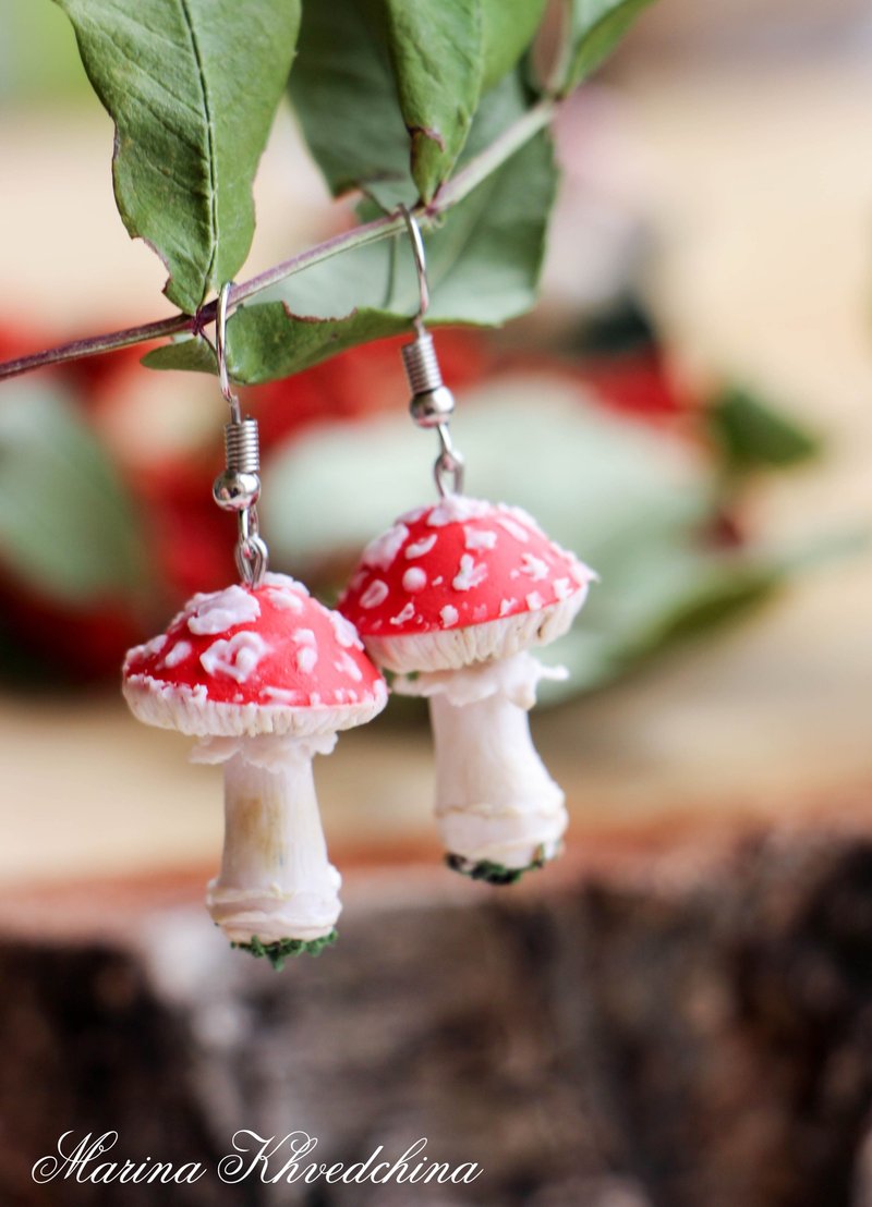 Amanita Mushroom Earrings. Realistic Red Fly Agaric Mushroom Earrings - Earrings & Clip-ons - Other Materials Multicolor