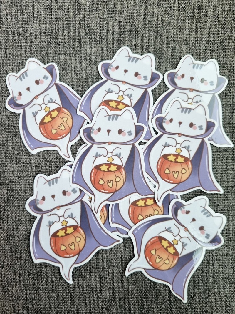 A Gray cat in halloween day. Die-cut stickers. - สติกเกอร์ - พลาสติก สีม่วง