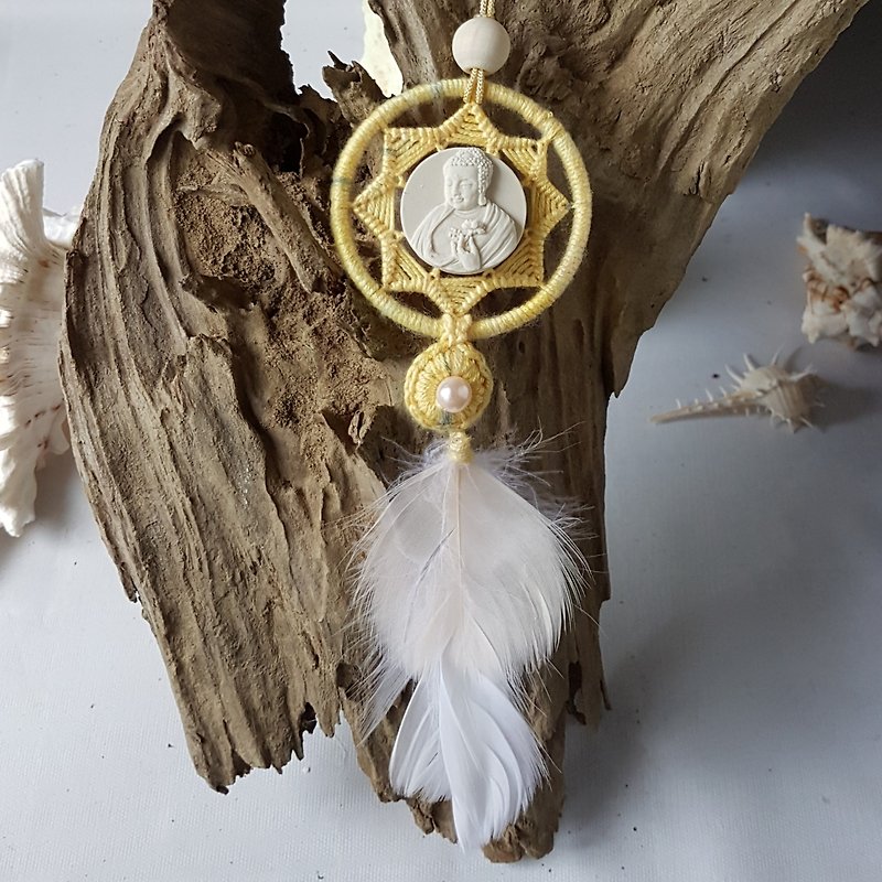 Dreamcatcher car accessory diffuser - Buddha Holding Lotus aroma stone - Charms - Other Materials Yellow