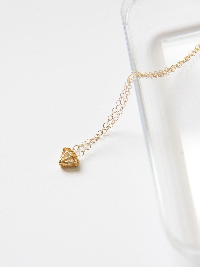 Diamond + Diamond Necklace (Gold) / Diamond shape charm with cubic Zirconia pd - Necklaces - Gemstone Gold