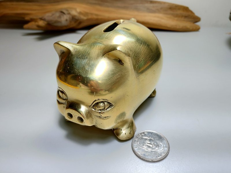 Early collection of industrial wind _ old copper pig moneybox _ save money tube lucky gas lucky gold pig paper town decoration (small) B - Coin Banks - Other Metals 
