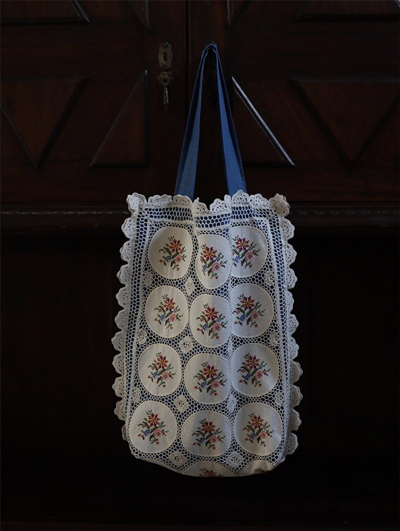 復古花朵鏤空刺繡托特單肩布袋 - 側背包/斜背包 - 棉．麻 多色