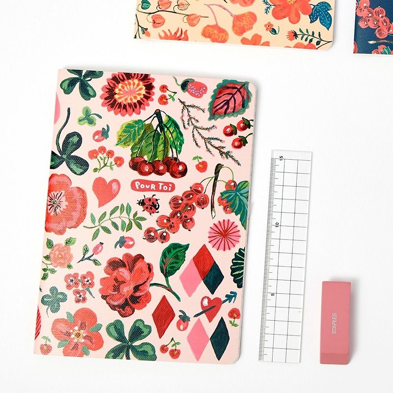 7321Design-BBH Striped Notebook M-Berry Garden, 7321-87370 - Notebooks & Journals - Paper Pink