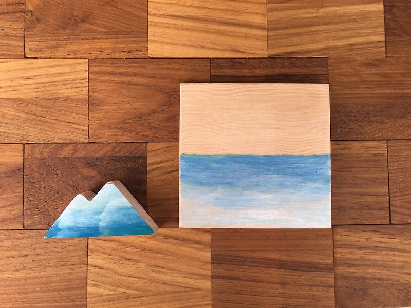 海のコースター、手描き/小さな木製の光のように印刷 - コースター - 木製 ブルー