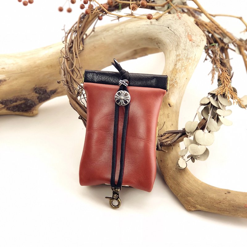 Stitching free shrapnel key bag - key / key bag / storage / key case - Keychains - Genuine Leather Red