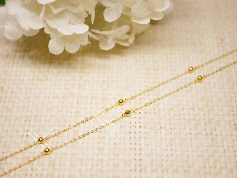 Gold Necklace-Dance Room Single Bead Thin Chain-Gold 9999 - สร้อยคอ - ทอง 24 เค สีทอง