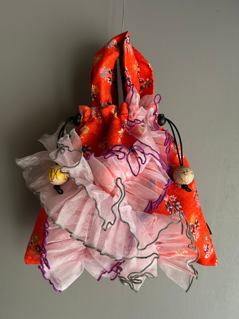 frill drawstring  bag - 手提包/手提袋 - 聚酯纖維 橘色