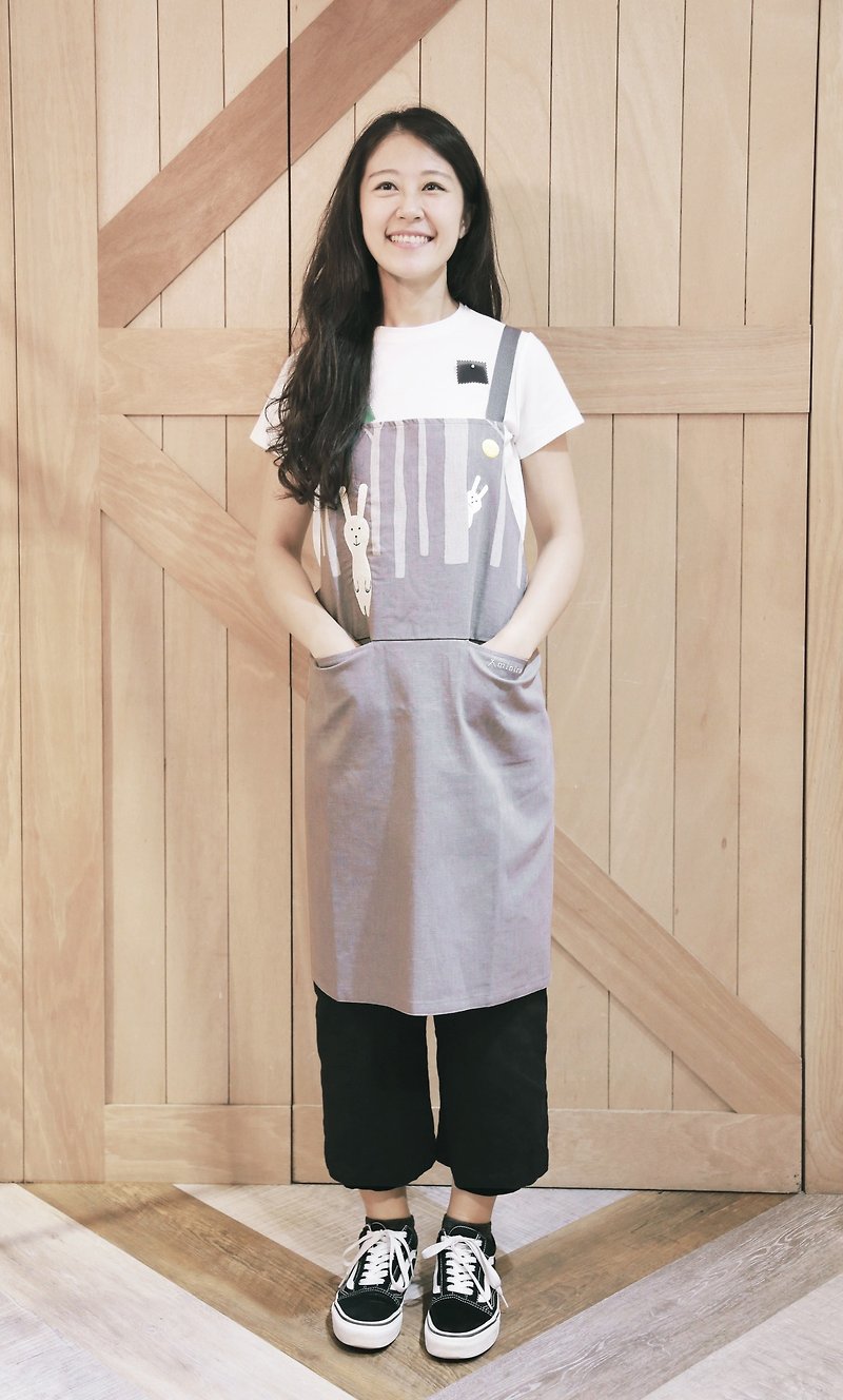 Taiwan Hare Embroidered Apron - Grey - Aprons - Cotton & Hemp Gray
