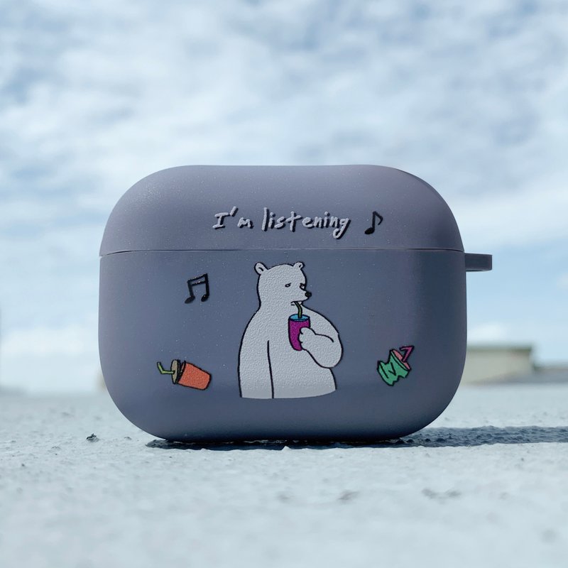 AirPods Pro 耳機保護套 灰藍色磨砂耳機殼 - 厭世北極熊 - 耳機/藍牙耳機 - 橡膠 藍色