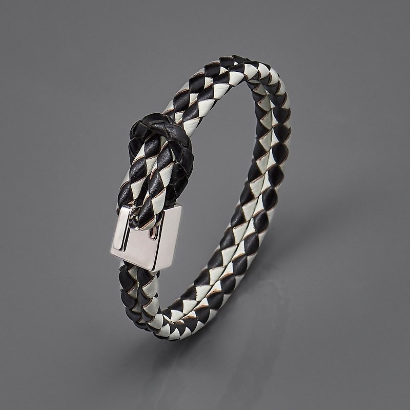 Square buckle woven leather rope bracelet - Bracelets - Genuine Leather Black