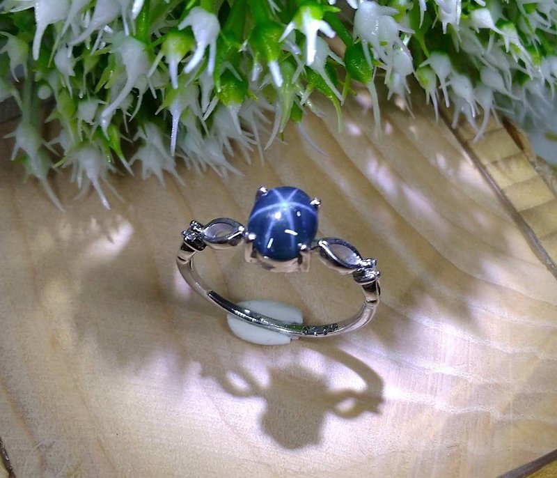 Natural star sapphier ring silver sterling or ring wedding size 7.0 free resize - 戒指 - 純銀 白色