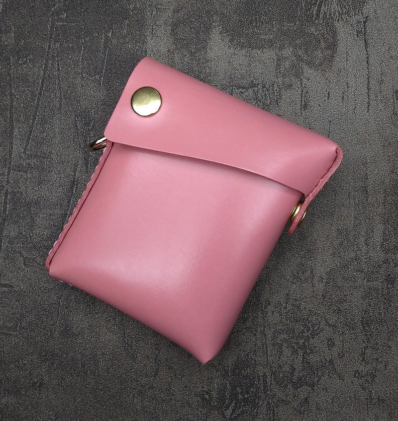In the palm of your hand-Sakura pink vegetable tanned leather card bag - กระเป๋าใส่เหรียญ - หนังแท้ สีแดง
