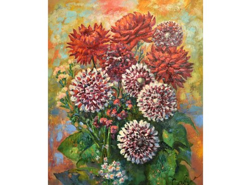 花用鲜花绘絵画菊花受オリジナルアート花印象派油絵具油畫原作