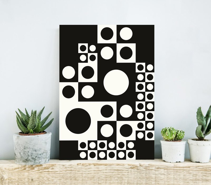 Black White Abstract Art Poster, Mid Century Modern Design - โปสเตอร์ - กระดาษ 