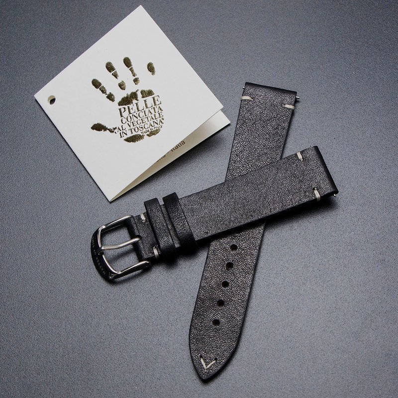 Italy vegan tanned leather strap - black 20mm - สายนาฬิกา - หนังแท้ สีดำ