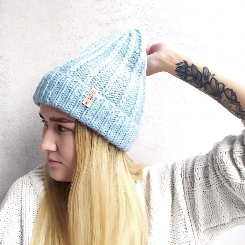 Woolen blue winter womens hat | レディース帽子 - หมวก - ขนแกะ สีน้ำเงิน