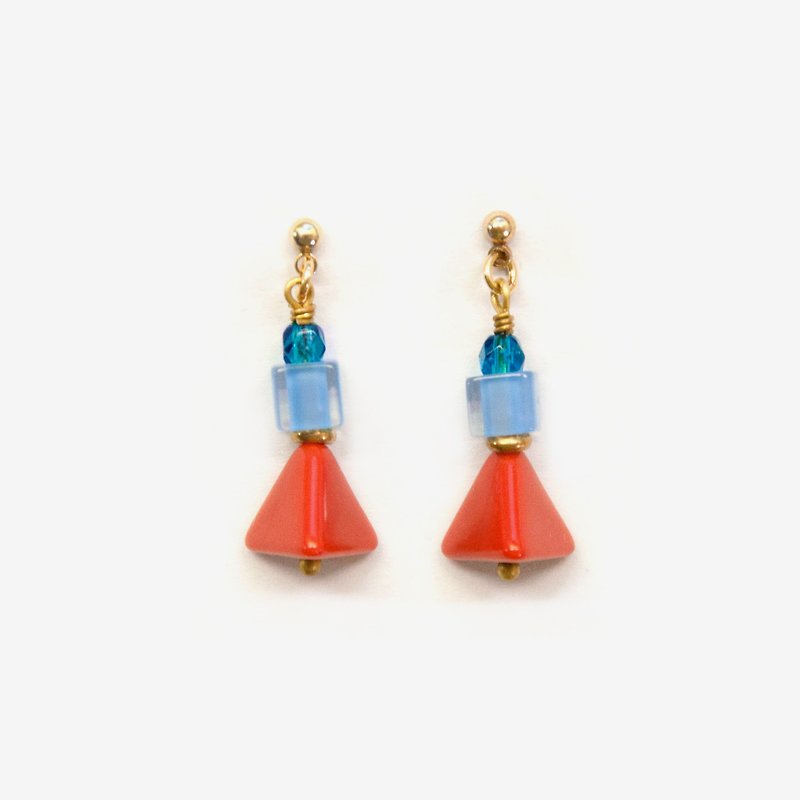 Orange and Light Blue Triangle Tree Earrings, Post Earrings, Clip On Earrings - ต่างหู - กระดาษ สีส้ม