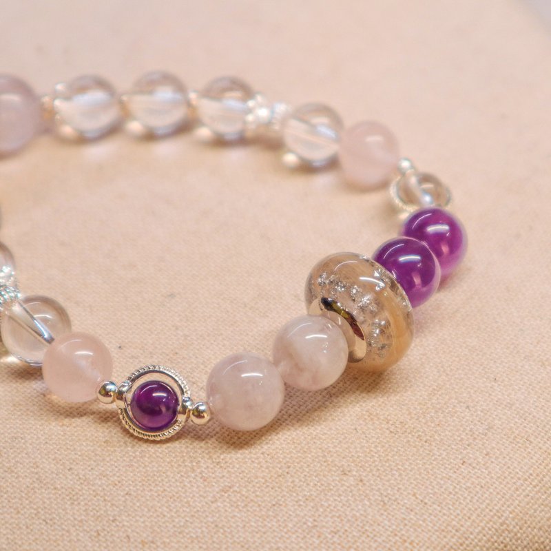 [Shuang] Transport to attract wealth and good popularity l Amethyst × White Quartz × White Rabbit Hair × Pink Quartz - Bracelets - Crystal 