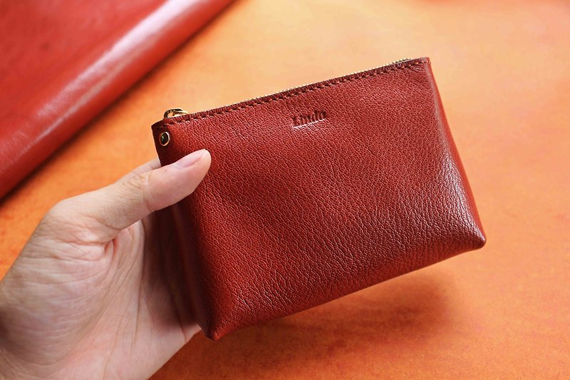 [VULCAN wide bottom coin purse] Italian goat leather / kangaroo leather coin purse universal bag - Clutch Bags - Genuine Leather Brown