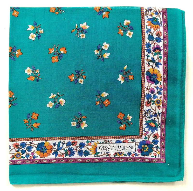 Yves Saint Laurent Vintage Handkerchief Floral Pocket Square 19 x 19 inches - 手帕 - 棉．麻 綠色