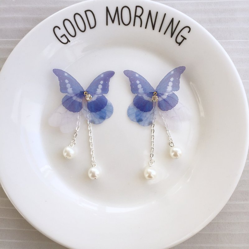 [❤️ any two 10%! ] ※ silk butterfly ❤️ pearl earring stud earrings ear clip can be changed [type] - ต่างหู - วัสดุอื่นๆ สีม่วง