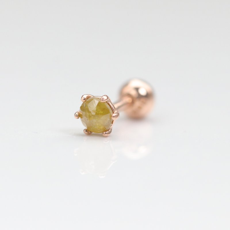 14K Six Prong Yellow Rough Diamond Turn Bead Earring (Single) - ต่างหู - เครื่องประดับ สีทอง