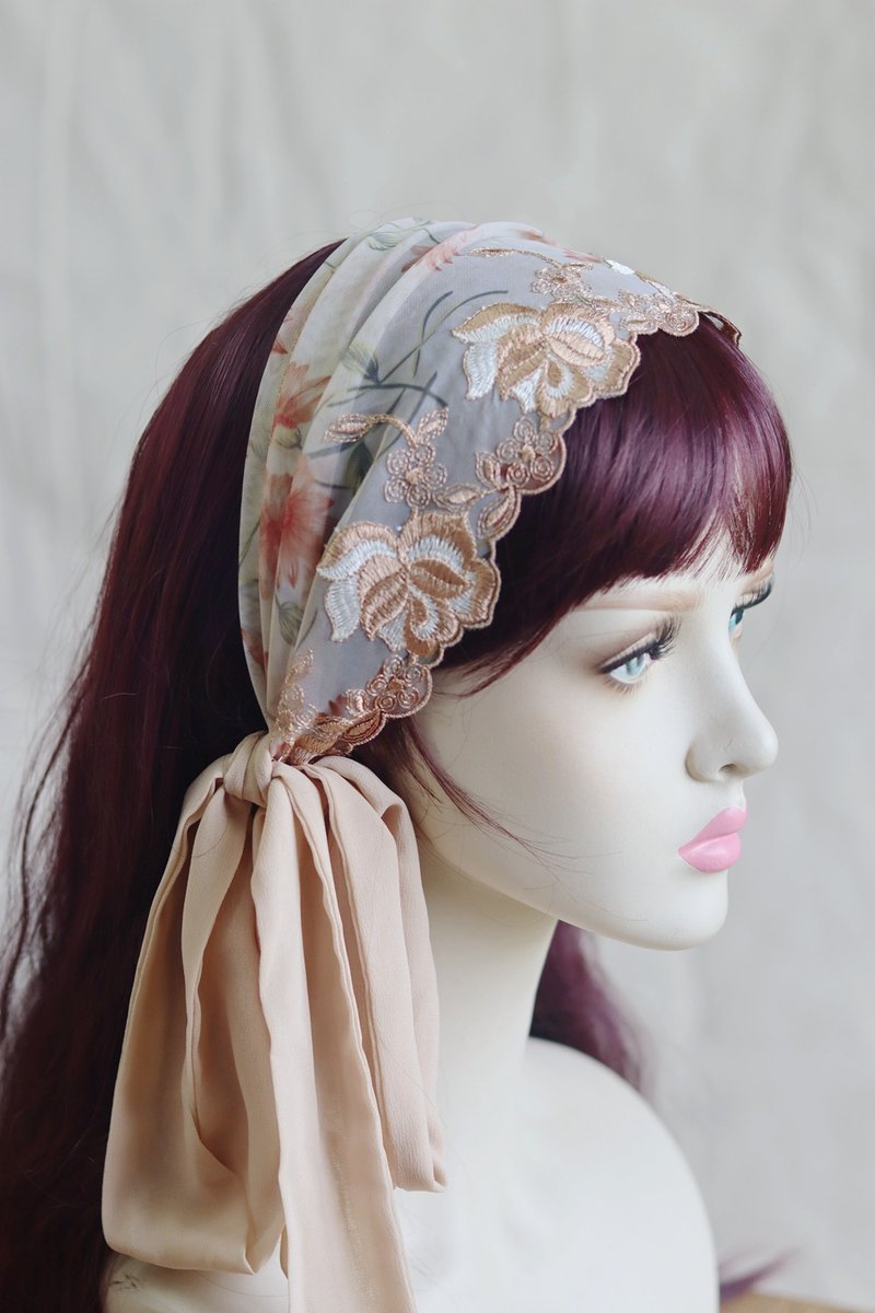 Gentle color lace chiffon hair band - Headbands - Other Materials 