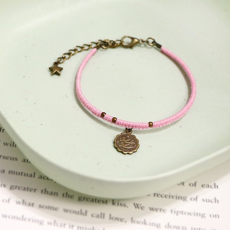 【Limited】Wind Elephant‧Gemini丨Customized Gift Wax Thread Woven Lucky Color Bracelet-Pink - Bracelets - Wax Pink