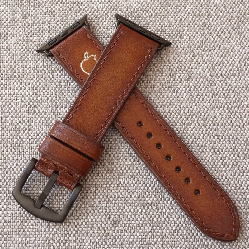 For Apple watch Brown strap, genuine leather, handmade, all series - สายนาฬิกา - หนังแท้ สีนำ้ตาล