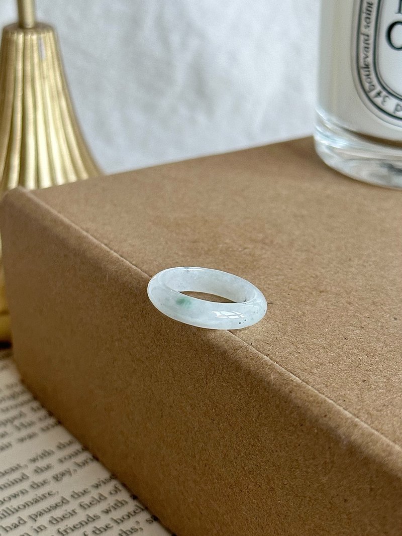 Black-bone chicken jadeite ring with green sprinkles on white background | Natural Burmese jadeite - General Rings - Jade White