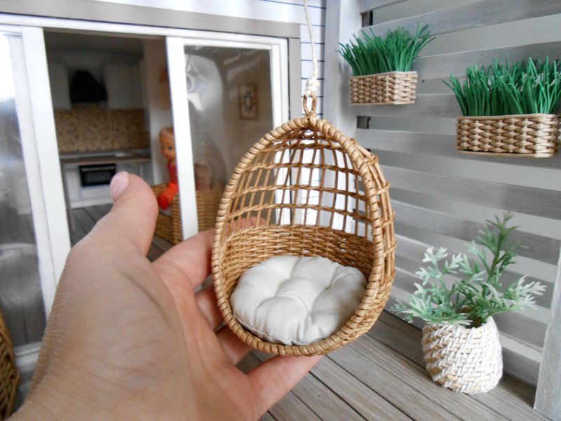 1:12 dollhouse miniature wicker hanging chair - 公仔模型 - 紙 