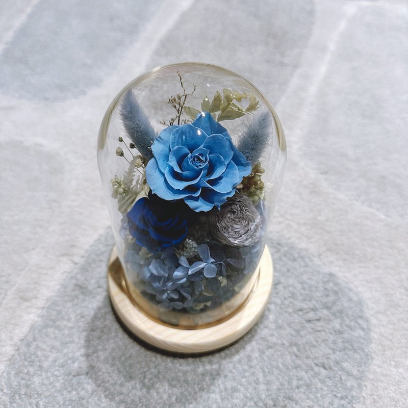 Preserved flower glass lampshade - blue. night light - ช่อดอกไม้แห้ง - พืช/ดอกไม้ 