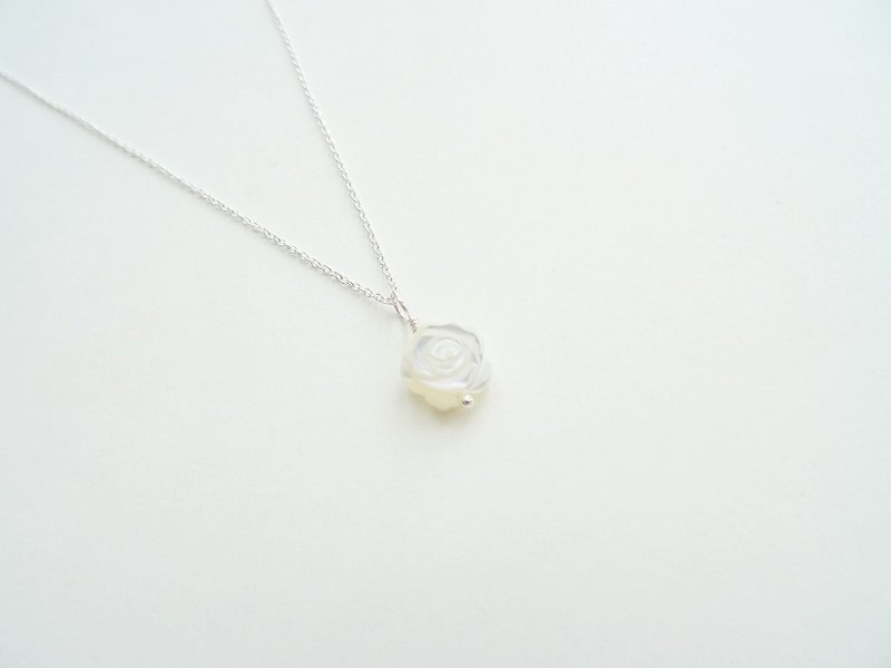 Special Offer ☀ Mother of Pearl Shell Carved Rose Pendant Sterling Silver Dainty Necklace - Necklaces - Gemstone White