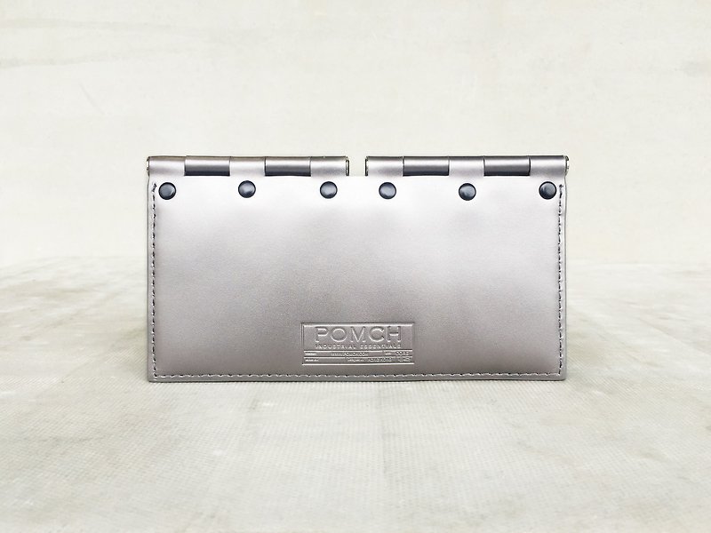 POMCH-HINGE Hinge Leather Long Clip Silver Grey - กระเป๋าสตางค์ - หนังแท้ สีเงิน