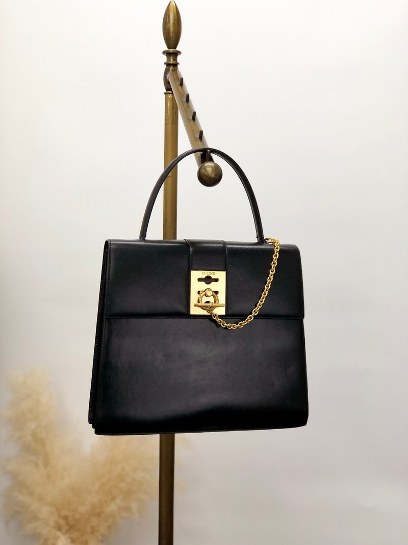 [Direct from Japan, branded used bag] CELINE handbag, black Gancini leather, top handle, vintage 56sjvr - Handbags & Totes - Genuine Leather Black