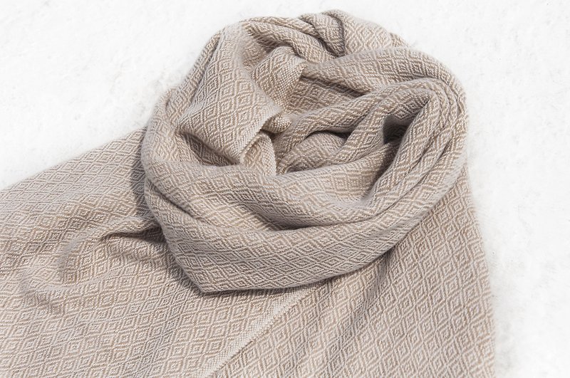 Cashmere Cashmere / Knitted Scarf / Pure Wool Scarf / Wool Shaw - Simple Diamond Pattern - Knit Scarves & Wraps - Wool Khaki