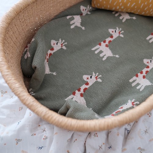 Sliving 長頸鹿純棉提花針織嬰兒蓋毯 成人沙發毯 寶寶蓋被