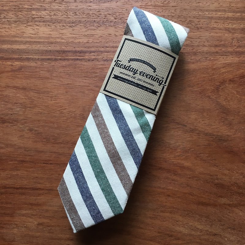 Neck tie Red Blue Green Stripe - Ties & Tie Clips - Cotton & Hemp Multicolor