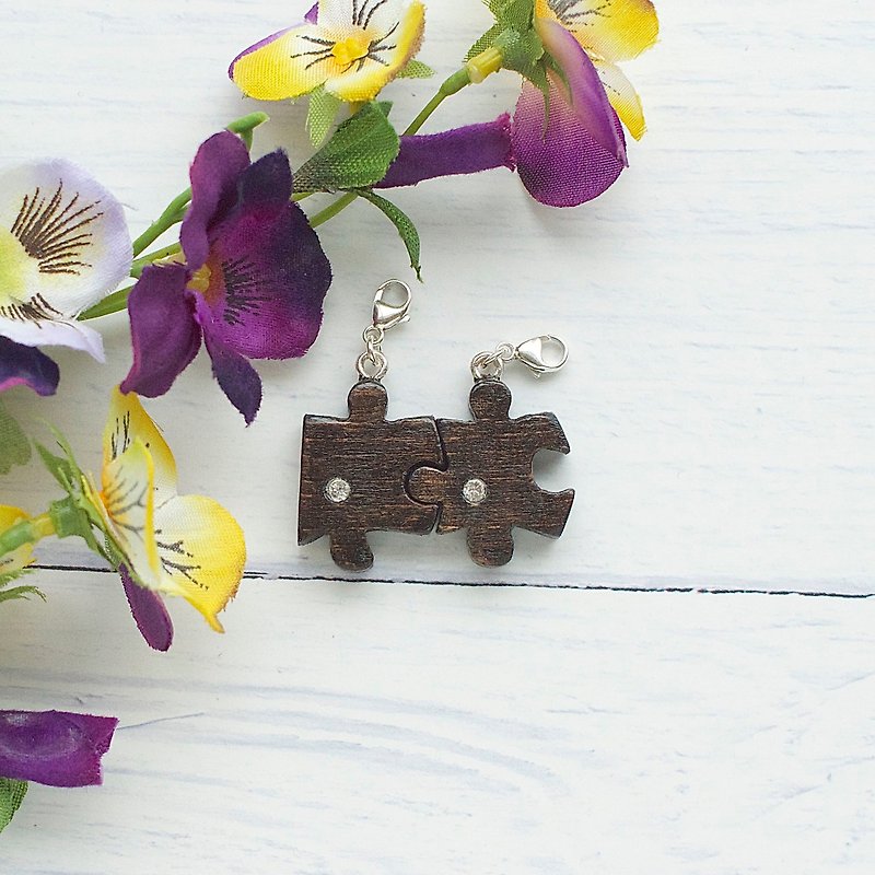 Handmade Wooden Charm Puzzle A Pair of Charm Gift Customization - Charms - Wood Brown