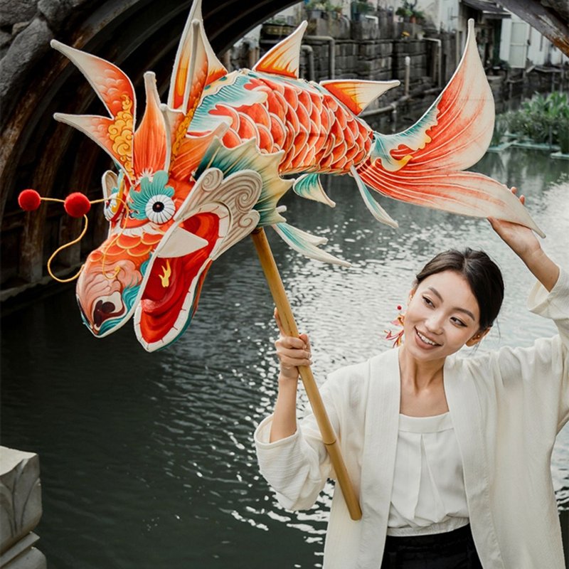 Year of the Dragon New Year Gift Dragon Fish Lantern Handmade Bamboo Zodiac Lantern Traditional Mascot Spring Festival Dragon Dance - Items for Display - Cotton & Hemp 