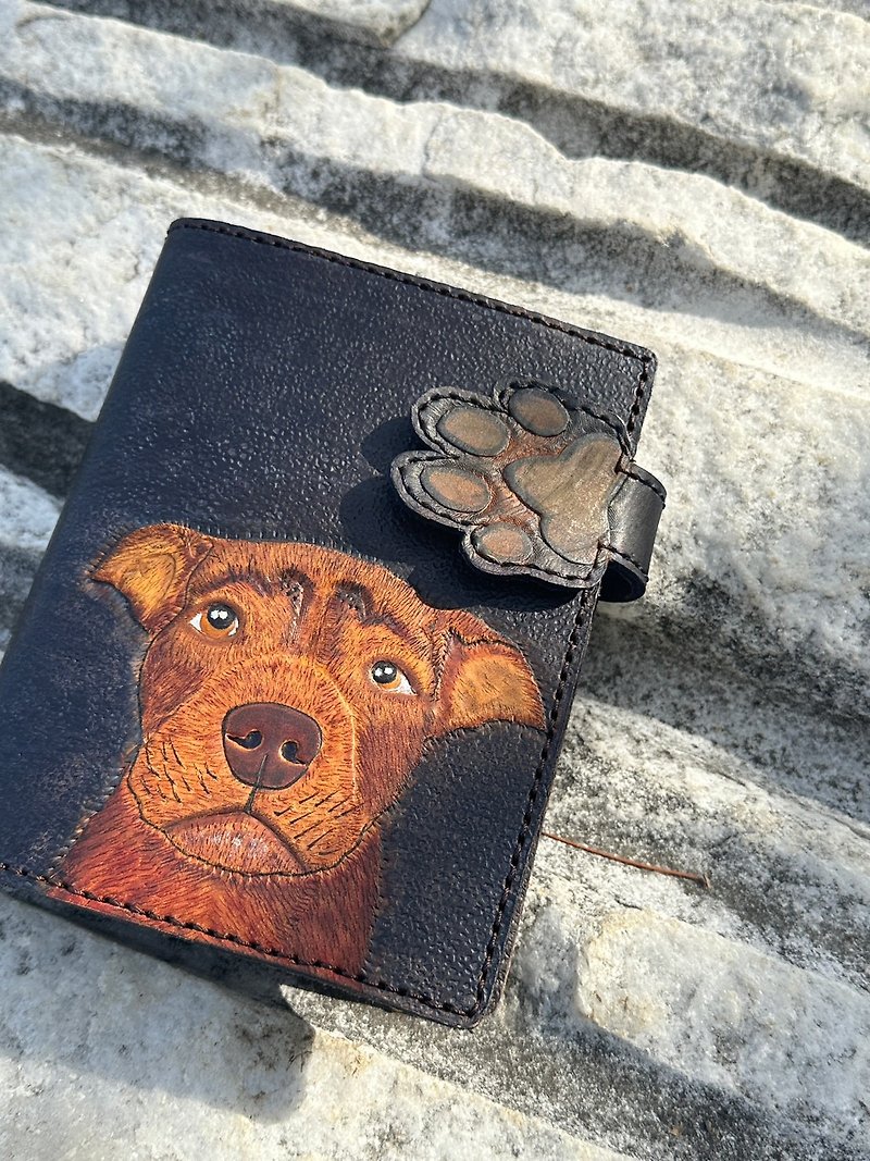 Manzoku | Customizable | Handmade leather engraved pet loose-leaf notebook notepad hand account - Notebooks & Journals - Genuine Leather 