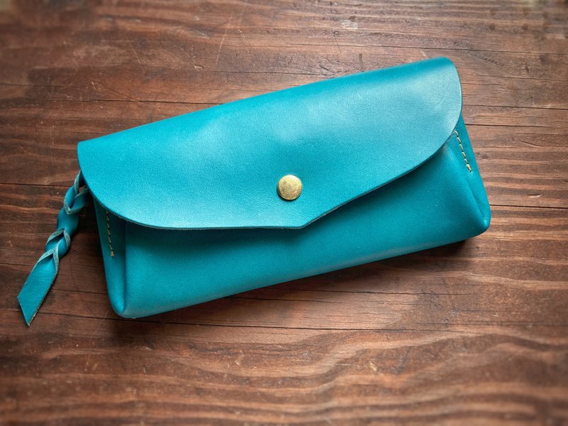 12 card long wallet envelope Italian leather Tuxon turquoise - กระเป๋าสตางค์ - หนังแท้ สีน้ำเงิน