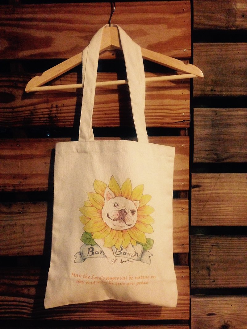 Law bucket canvas bag - sun flower - กระเป๋าถือ - ผ้าฝ้าย/ผ้าลินิน สึชมพู
