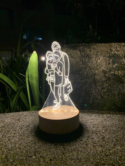MiniGarden手繪客製化 幸福時刻以家為名【質感線條】原木Led夜燈藍芽喇叭 客製化夜燈
