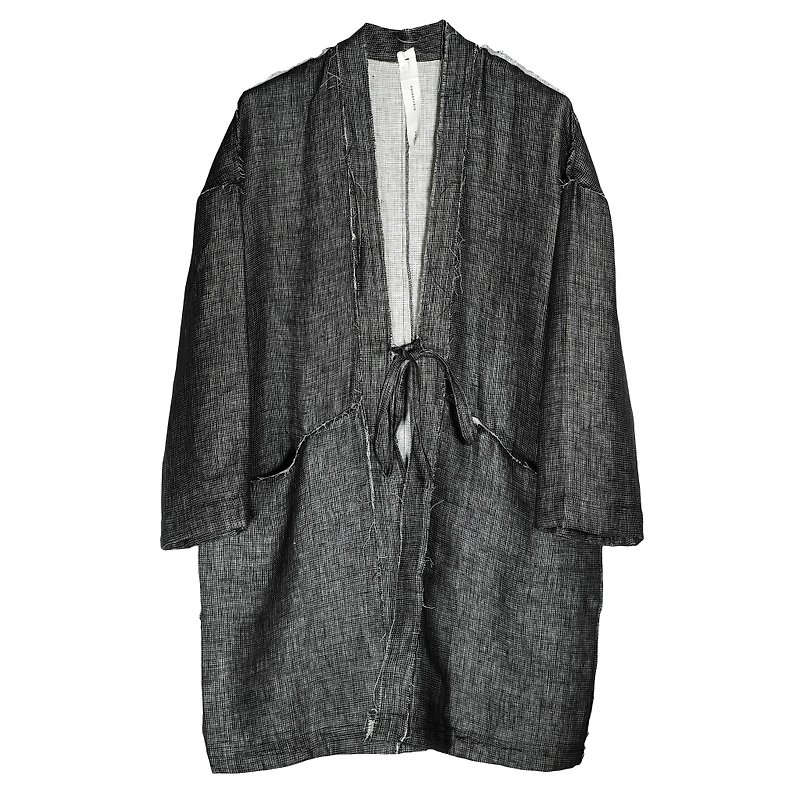 糜爛羽織外套 - 外套/大衣 - 棉．麻 灰色