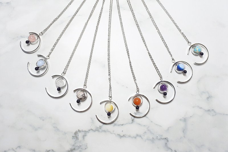 【PlanetaryRing ver1】Natural stone necklace - สร้อยคอ - สแตนเลส หลากหลายสี