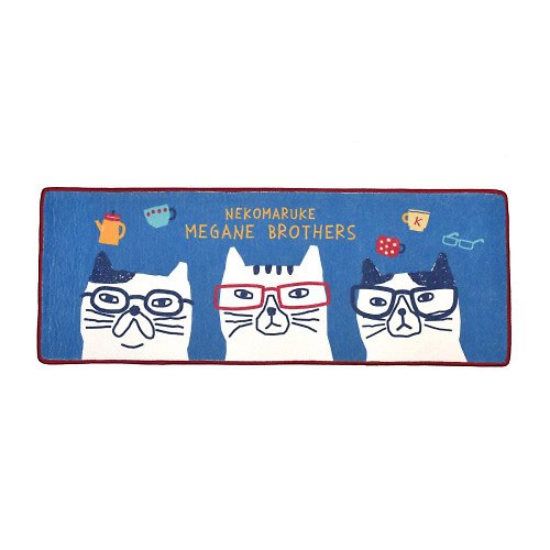 Kusuguru Japan Kusuguru Japan 地墊 眼鏡貓超吸水防滑厚絨減壓長型墊120cm 藍色