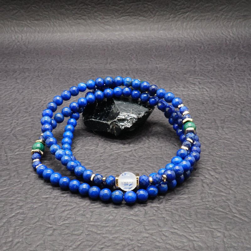 Zen | 108 念珠 青金石 孔雀石 白水晶(六字大明咒) - 手鍊/手環 - 水晶 