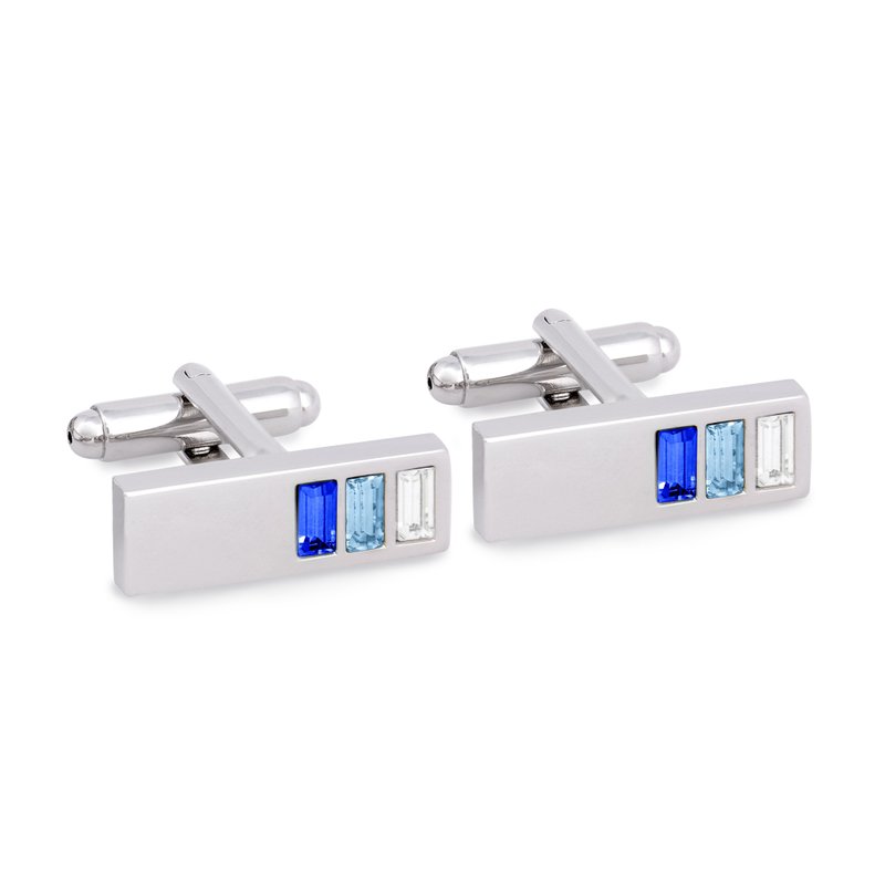 Rectangle Cufflink with Dark Blue, Blue and Clear Crystal - 袖扣 - 其他材質 藍色