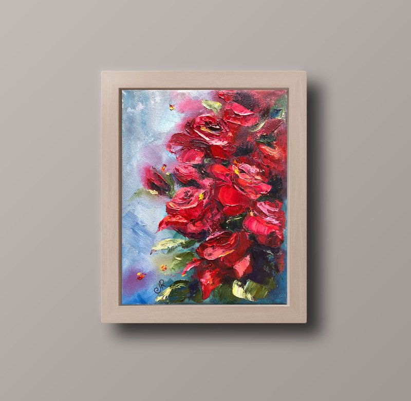 Flowers Oil Painting Original Roses Painting 布面油畫 - โปสเตอร์ - วัสดุอื่นๆ สีแดง